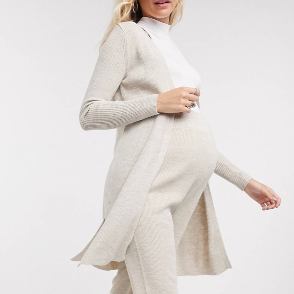 ASOS Maternity knitted longline cardi two-piece in oatmeal